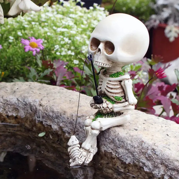 Fishing Skeleton Garden Accessory