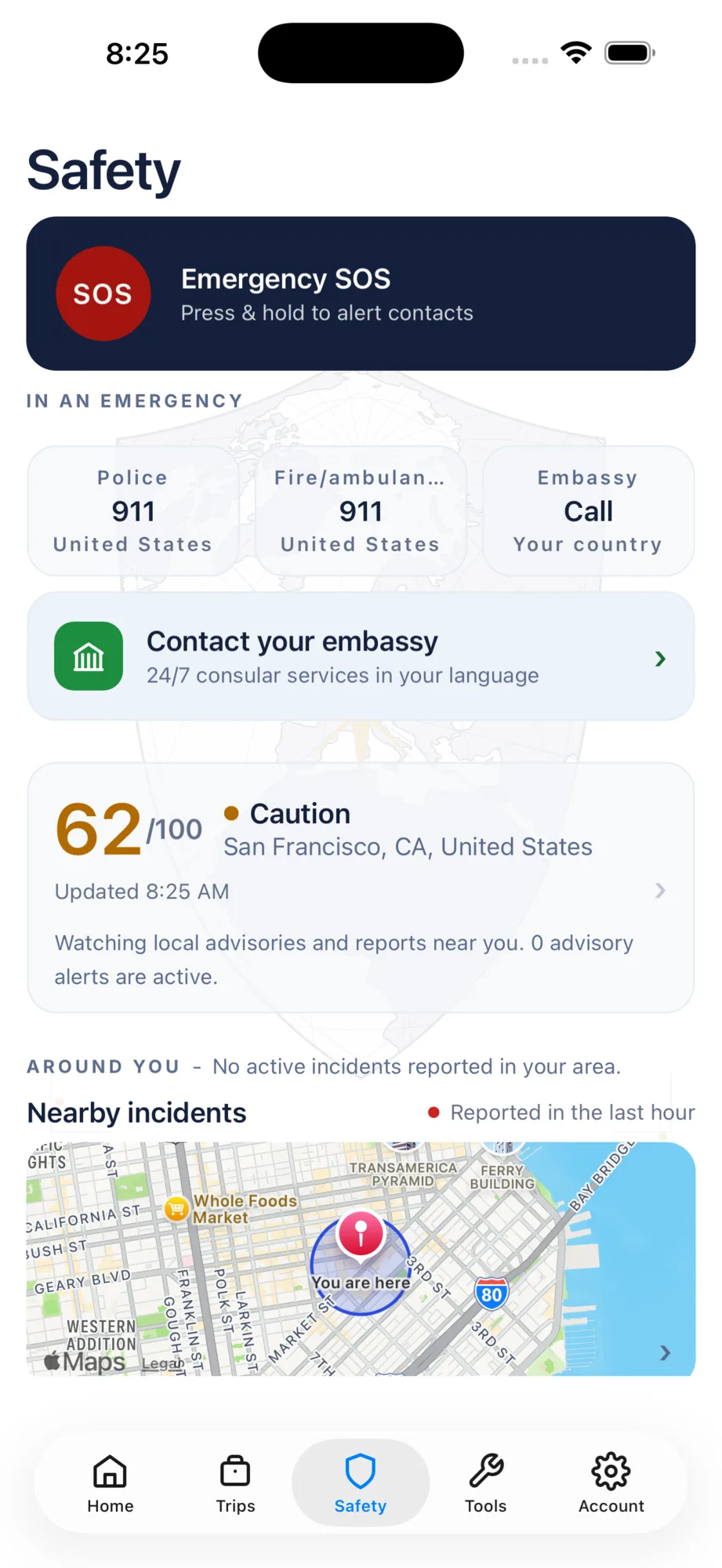 The WeiiGo safety screen with one-tap alert actions